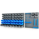 NNEMB 69pc Wall Mounted Parts Bin Rack with Tool Holders-Blue