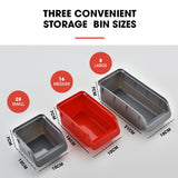 NNEMB 69pc Wall Mounted Parts Bin Rack with Tool Holders-Red