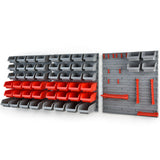 NNEMB 69pc Wall Mounted Parts Bin Rack with Tool Holders-Red