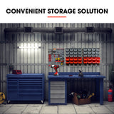 NNEMB 69pc Wall Mounted Parts Bin Rack with Tool Holders-Red