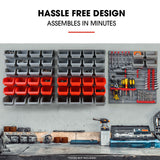 NNEMB 69pc Wall Mounted Parts Bin Rack with Tool Holders-Red
