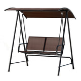 NNEDSZ Outdoor Swing Chair Garden Bench 2 Seater Canopy Patio Furniture Brown