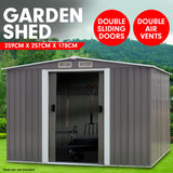 NNEDPE Garden Shed Spire Roof 8ft x 8ft Outdoor Storage Shelter - Grey