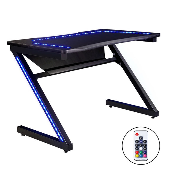 NNEDSZ Gaming Desk Home Office Computer Carbon Fiber Style LED Racer Table