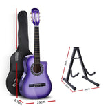 NNEDSZ 34 Inch Guitar Classical Acoustic Cutaway Wooden Ideal Kids Gift Children 1/2 Size Purple with Capo Tuner