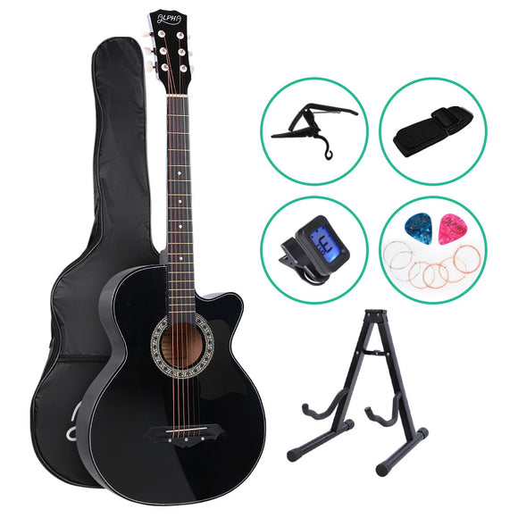 NNEDSZ 38 Inch Wooden Acoustic Guitar with Accessories set Black