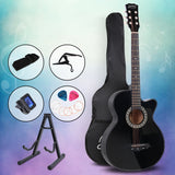 NNEDSZ 38 Inch Wooden Acoustic Guitar with Accessories set Black