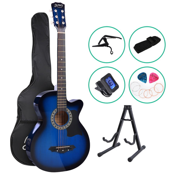 NNEDSZ 38 Inch Wooden Acoustic Guitar with Accessories set Blue