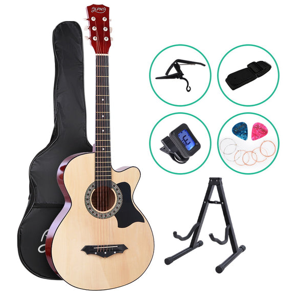 NNEDSZ 38 Inch Wooden Acoustic Guitar with Accessories set Natural Wood