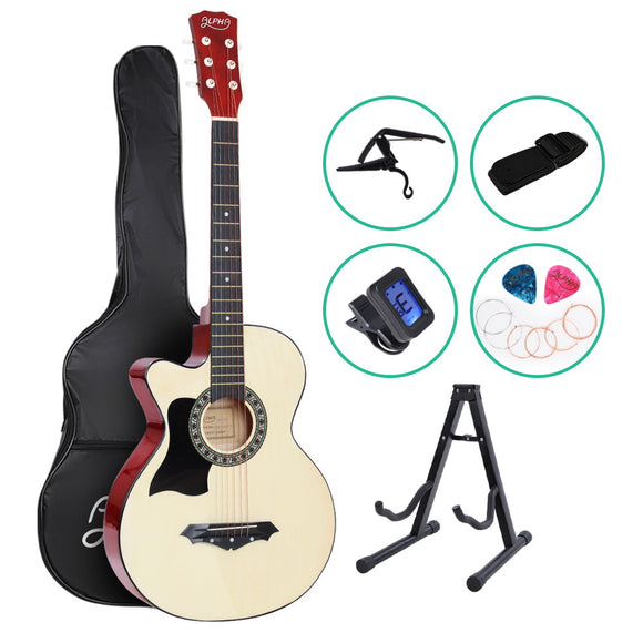 NNEDSZ 38 Inch Wooden Acoustic Guitar Left handed with Accessories set Natural Wood
