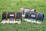 NNEKGE Riley Picnic Rug with Reusable Faux Leather Belt (Navy)
