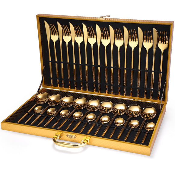 NNEOBA 24pcs Gold Stainless Steel Dinnerware Set