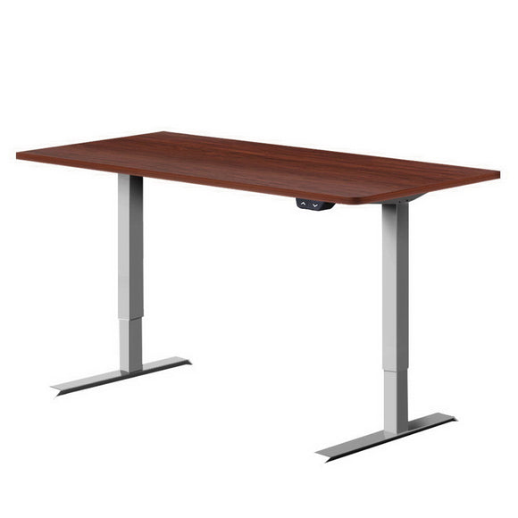 NNEDSZ Motorised Height Adjustable Standing Desk - White Frame with 140cm Walnut Top