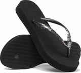 NNEKG Womens Slim Flatform Shine Thong (Black Size 37 38 BR)