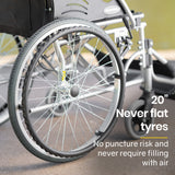 NNEMB Folding Aluminium Wheelchair-20 Wheels-Park Brakes-100kg Capacity-Black