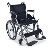 NNEMB Folding Aluminium Wheelchair-20 Wheels-Park Brakes-100kg Capacity-Black
