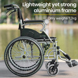 NNEMB Folding Aluminium Wheelchair-20 Wheels-Park Brakes-100kg Capacity-Black