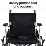 NNEMB Folding Aluminium Wheelchair-20 Wheels-Park Brakes-100kg Capacity-Black