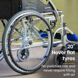 NNEMB Folding Aluminium Wheelchair-20 Wheels-Park Brakes-100kg Capacity-Blue