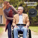 NNEMB Folding Aluminium Wheelchair-20 Wheels-Park Brakes-100kg Capacity-Blue