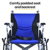 NNEMB Folding Aluminium Wheelchair-20 Wheels-Park Brakes-100kg Capacity-Blue