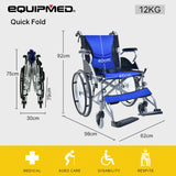 NNEMB Folding Aluminium Wheelchair-20 Wheels-Park Brakes-100kg Capacity-Blue