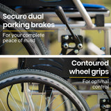 NNEMB Folding Aluminium Wheelchair-20 Wheels-Park Brakes-100kg Capacity-Blue