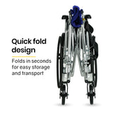 NNEMB Folding Aluminium Wheelchair-20 Wheels-Park Brakes-100kg Capacity-Blue