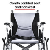 NNEMB Folding Aluminium Wheelchair-20 Wheels-Park Brakes-100kg Capacity-Grey/Black