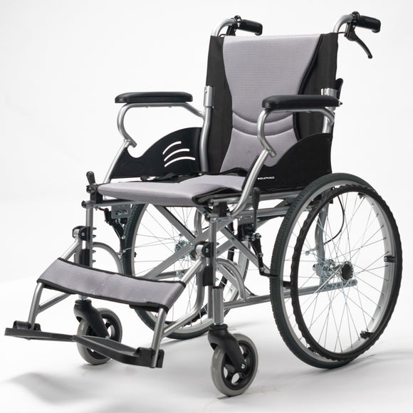 NNEMB Folding Aluminium Wheelchair-20 Wheels-Park Brakes-100kg Capacity-Grey/Black