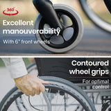 NNEMB Folding Aluminium Wheelchair-20 Wheels-Park Brakes-100kg Capacity-Grey/Black
