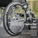 NNEMB Folding Aluminium Wheelchair-20 Wheels-Park Brakes-100kg Capacity-Grey/Black