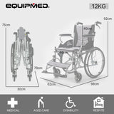 NNEMB Folding Aluminium Wheelchair-20 Wheels-Park Brakes-100kg Capacity-Grey/Black