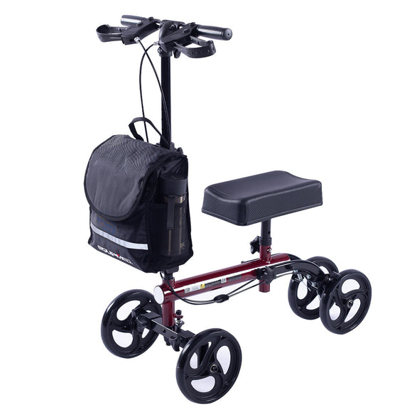 NNEMB Knee Scooter Walker-Dual Brakes-Bag-Broken Leg Ankle Foot Mobility-Crutches Alternative-Red