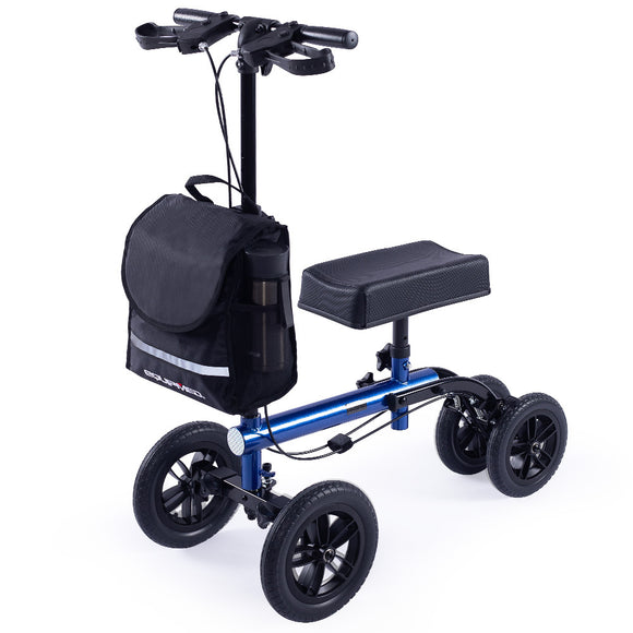 NNEMB Knee Scooter Walker-10 Tyres-Dual Brakes-Bag-Broken Leg Ankle Foot Mobility-Crutches Alternative-Blue