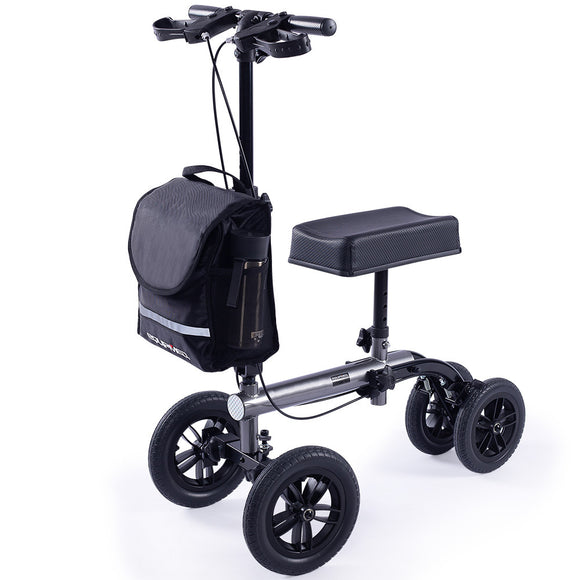 NNEMB Knee Scooter Walker-10 Tyres-Dual Brakes-Bag-Broken Leg Ankle Foot Mobility-Crutches Alternative-Titanium colour
