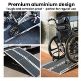 NNEMB 152cm Portable Folding Aluminium Access Ramp 272kg Rated-Black Ultra-Grip-for Wheelchair-Mobility Scooter