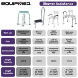 NNEMB Shower Chair Bath Seat 120kg Capacity-with Arms-Adjustable Height-for Elderly-White
