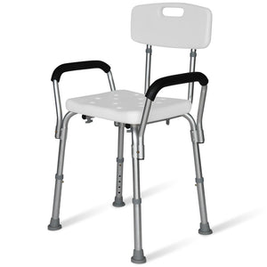 NNEMB Shower Chair Bath Seat 120kg Capacity-with Arms-Adjustable Height-for Elderly-White