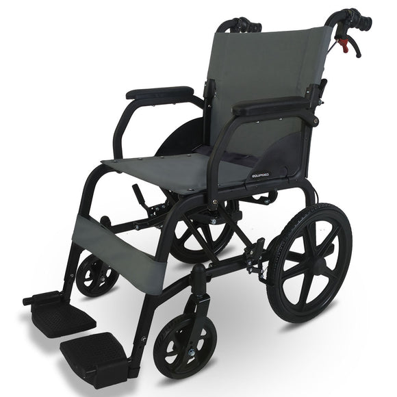 NNEMB Folding Transit Wheelchair-Lightweight Aluminium for Easy Transport-Grey