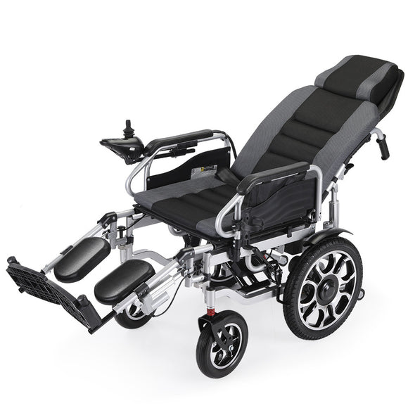 NNEMB Power Electric Wheelchair-XL Wide Chair Seat-20km Range-Auto Recline-Lithium Battery-Steel-16 Rear Wheel-Headrest-Folding-Grey/Black