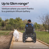 NNEMB Power Electric Wheelchair-Folding-12km Max Range-Lithium Battery-24 Light Rear Wheels-Black/Blue