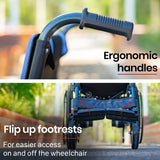 NNEMB Power Electric Wheelchair-Folding-12km Max Range-Lithium Battery-24 Light Rear Wheels-Black/Blue