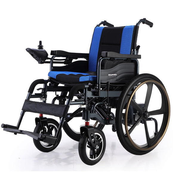 NNEMB Power Electric Wheelchair-Folding-12km Max Range-Lithium Battery-24 Light Rear Wheels-Black/Blue