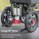 NNEMB Power Electric Wheelchair-Folding-XL Wide Seat-20km Max Range-Lithium Battery-Black