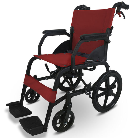 NNEMB Folding Transit Wheelchair-Lightweight Aluminium for Easy Transport-Crimson Red
