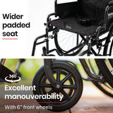 NNEMB 24 Inch Folding Wheelchair-XL Wide Design-136kg Capacity-Park Brakes-Retractable Armrests-Dark Grey Hammertone