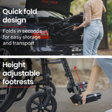 NNEMB 24 Inch Folding Wheelchair-XL Wide Design-136kg Capacity-Park Brakes-Retractable Armrests-Dark Grey Hammertone