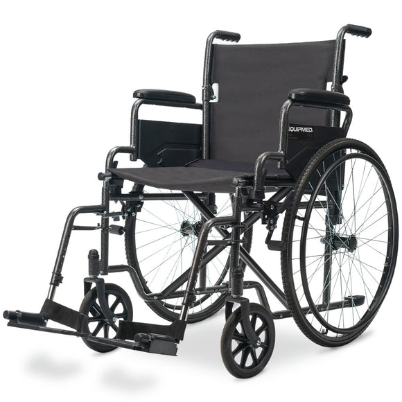NNEMB 24 Inch Folding Wheelchair-XL Wide Design-136kg Capacity-Park Brakes-Retractable Armrests-Dark Grey Hammertone