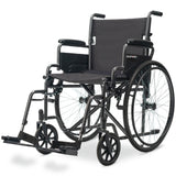 NNEMB 24 Inch Folding Wheelchair-XL Wide Design-136kg Capacity-Park Brakes-Retractable Armrests-Dark Grey Hammertone